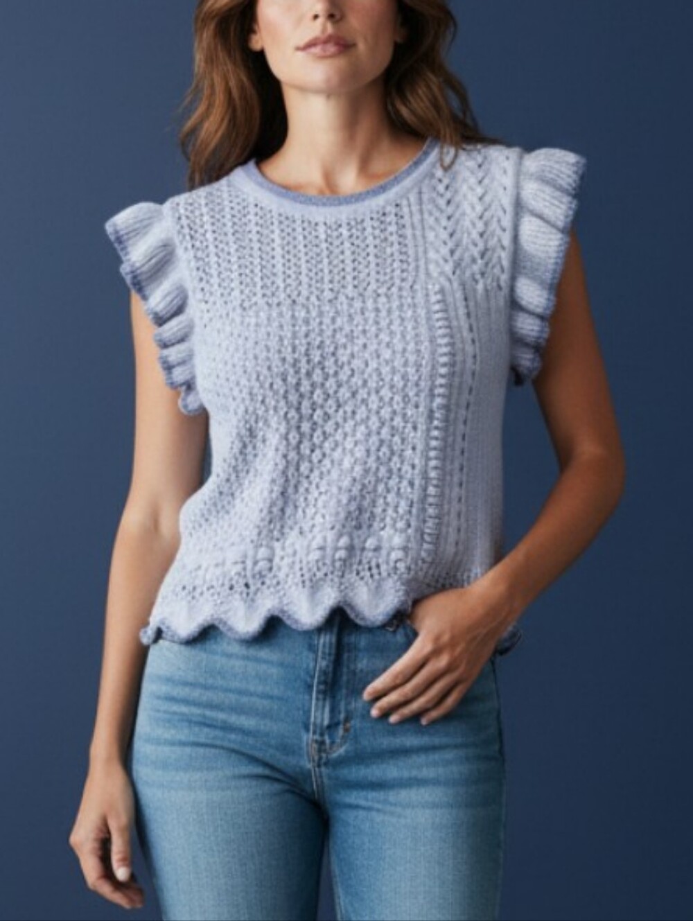 Hem & Thread Light Blue Knit Ruffle Sleeve Tank - Picture 1 of 6